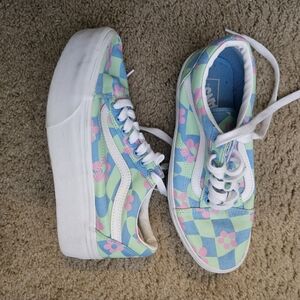 Vans Pastel Checkered Floral Platform Sneakers